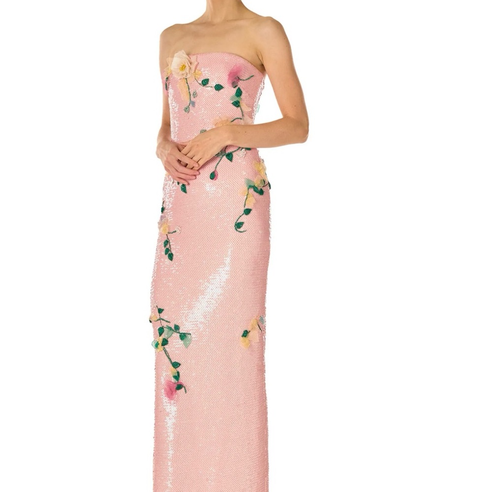 Monique Lhuillier Spring 2025 Pink Floral Sequin Strapless Gown